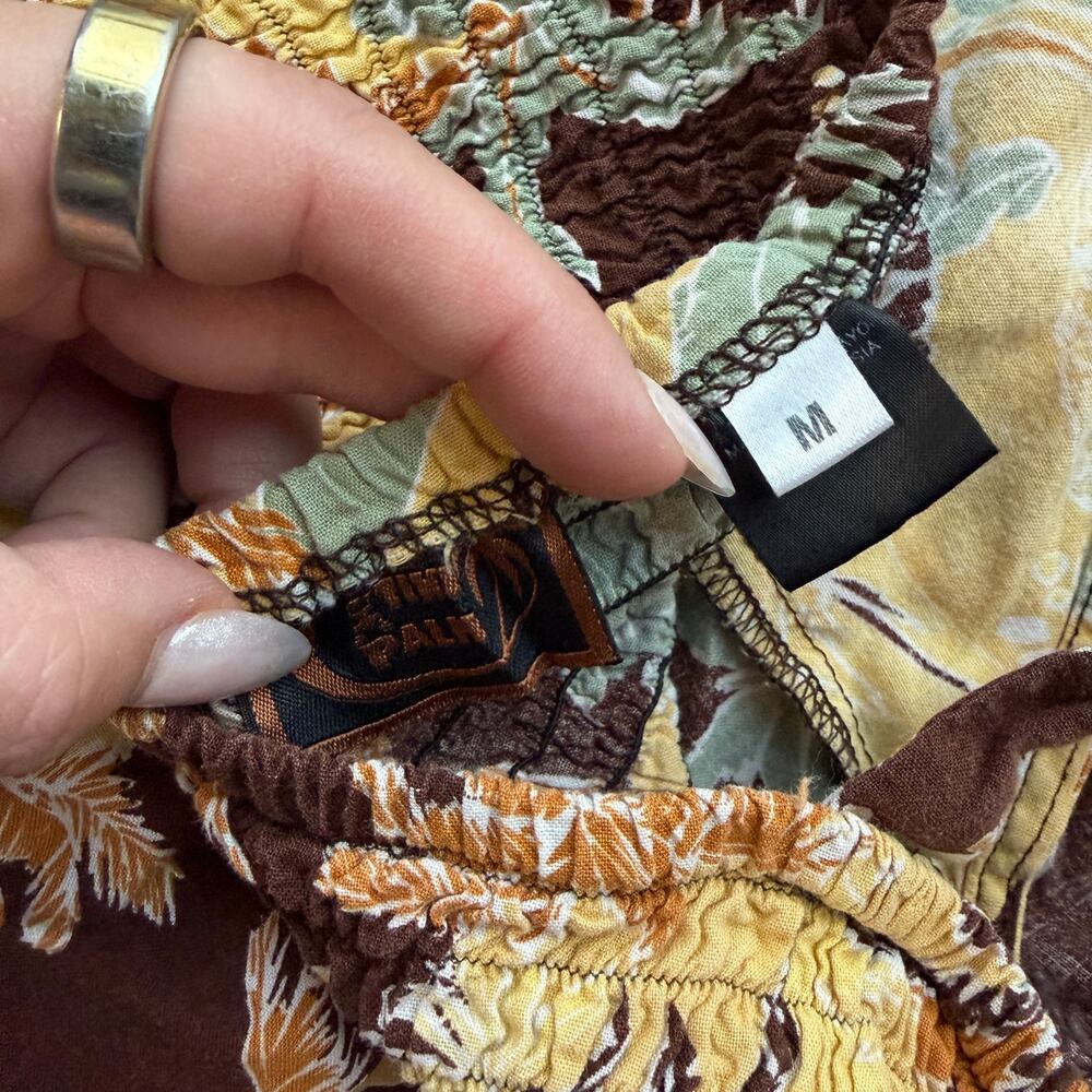 Vintage Y2k Yellow Brown Palm Floral Tropical Summer Cami Tank Top Dress Medium - Picture 3 of 5